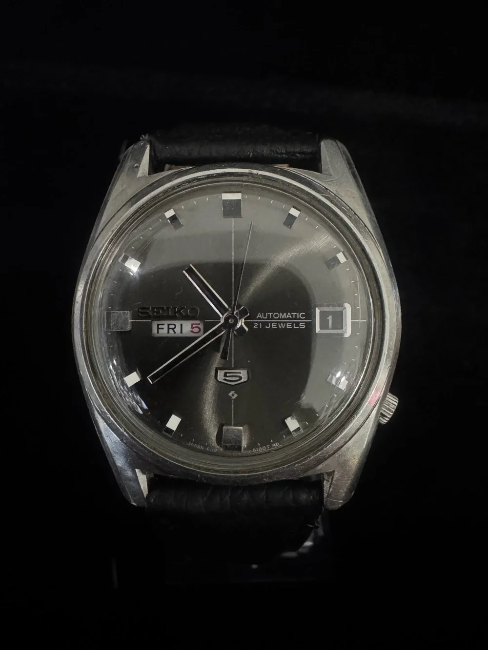 Seiko Black and Silver Automatic Watch with Day-Date